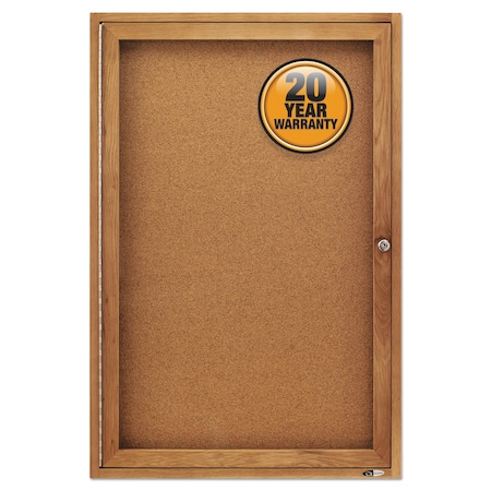 Quartet Enclosed Bulletin Board, Natural Cork/Fiberboard, 24 x 36, Oak Frame 363